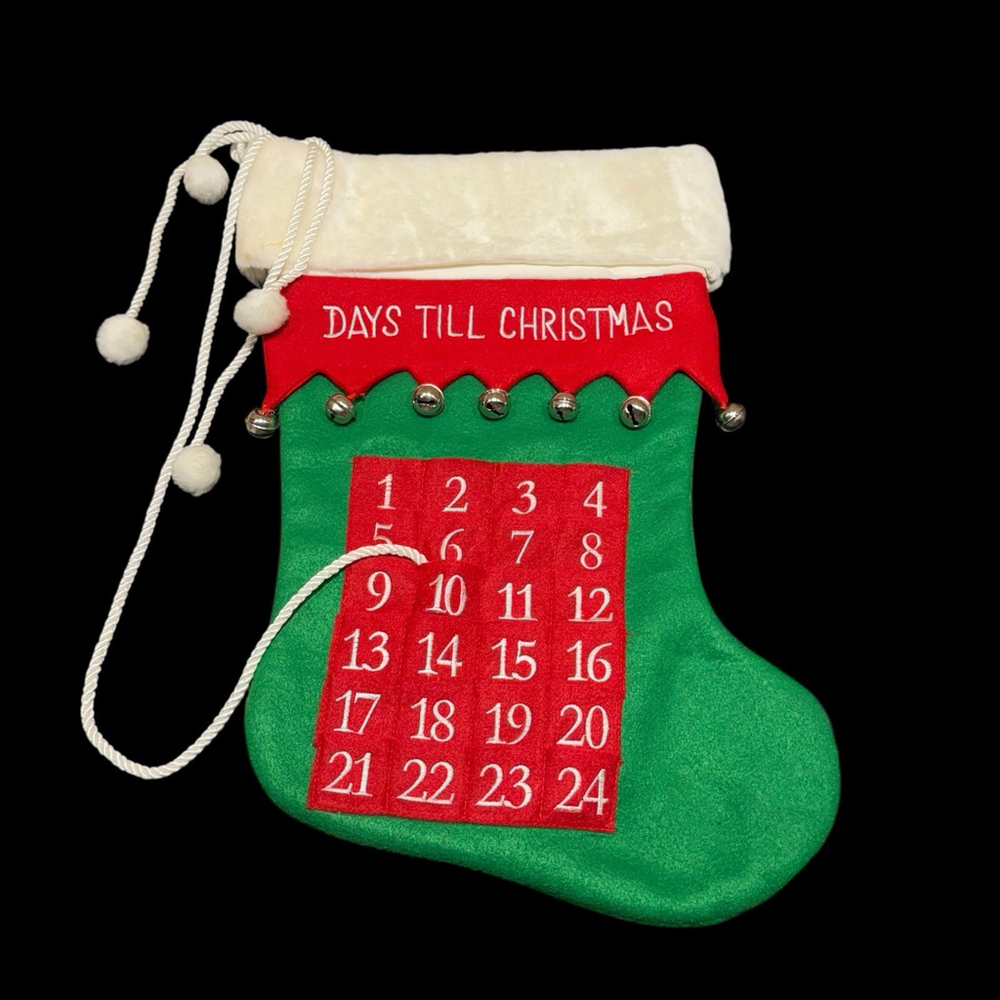 Christmas Advent Calendar Stocking 24 Day Countdown w/ Pockets & Jingle Bell - Picture 6 of 16